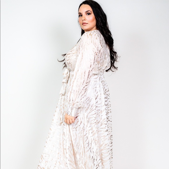 Plus Size ‘Isabella’ Chiffon Metallic Maxi Dress - Picture 4 of 6